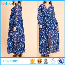 New arrival plus size dress floral print long sleeve maxi dress