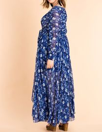 New arrival plus size dress floral print long sleeve maxi dress