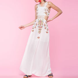New design white embroidered flowers cut out long dresses