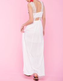 New design white embroidered flowers cut out long dresses