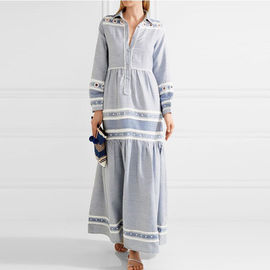 Crochet lace trim turn-down collar maxi dress