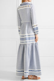 Crochet lace trim turn-down collar maxi dress