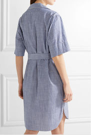 2018 Women striped short sleeve blue and white cotton shirt dress