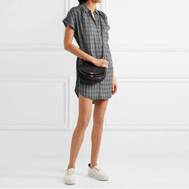 Short sleeve plaid flannel shirt dress for work