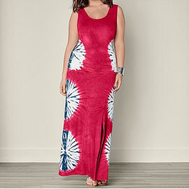 plus size maxi dress sleeveless tie-dye long dresses