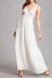 summer dresses floral embroidered crisscross back long dresses