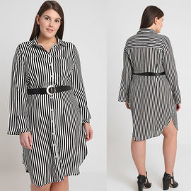 fashion plus size clothing long sleeve striped pattern dresses