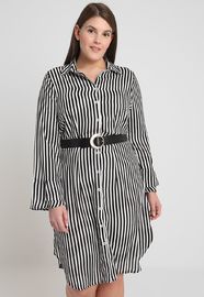 fashion plus size clothing long sleeve striped pattern dresses