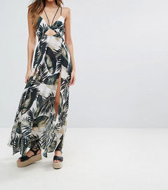 maxi dress tropical palm printed neck beach long dress