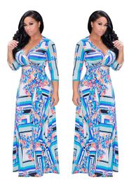 Floral print v-neckline long sleeve maxi dress for women