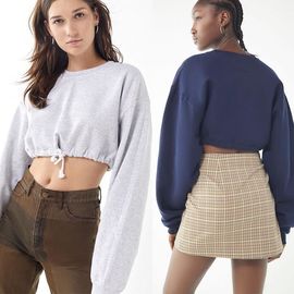 Fall Drawstring Hem Cropped Sweatshirt