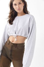 Fall Drawstring Hem Cropped Sweatshirt