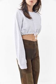 Fall Drawstring Hem Cropped Sweatshirt