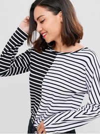 Antumn Women Contrasting Stripes Long Sleeve T-shirt