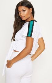 White stripe crop top T shirt ladies