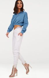 Zip front crop sweater long sleeves blue