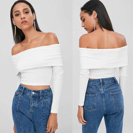 Spring New Design Off The Shoulder Crop Top Long Sleeve