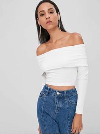 Spring New Design Off The Shoulder Crop Top Long Sleeve