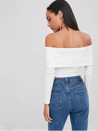 Spring New Design Off The Shoulder Crop Top Long Sleeve