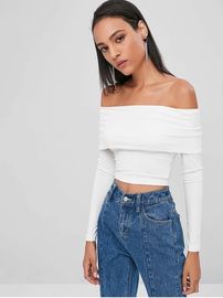 Spring New Design Off The Shoulder Crop Top Long Sleeve