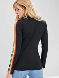 New Fashion Rainbow Stripe Long Sleeve Cotton T Shirt