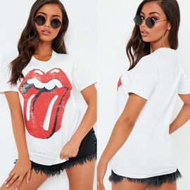 White Rolling Stones Licked Graphic T Shirt Women Clothing