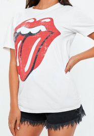 White Rolling Stones Licked Graphic T Shirt Women Clothing