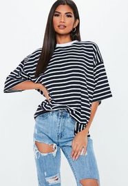 Oversized Custom Stripe Drop Shoulder T Shirt Printing