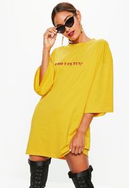 Yellow Oversized T Shirt Dress For Women