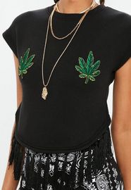 Tall Black Leaf Placement Clothing T Shirt Women