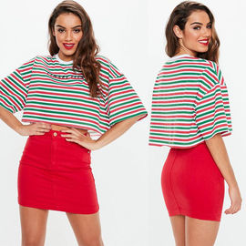 Green Trendy Women Clothing Stripe Cropped T Shirt