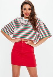 Green Trendy Women Clothing Stripe Cropped T Shirt