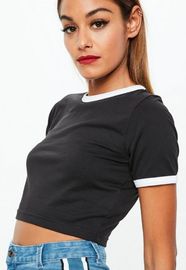 Clothing Black Ringer Short Sleeve Crop Top Women