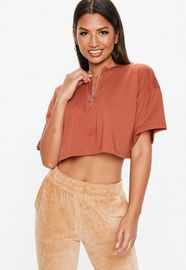 Rust Zip Front Custom Crop Top Clothing Women