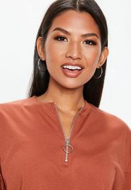 Rust Zip Front Custom Crop Top Clothing Women