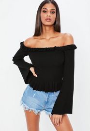 Spring Black Frill Knit Woman Crop Top Clothing Tops