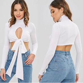 Fitness Clothing Women Cutout Turtleneck Tie Crop Top