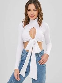 Fitness Clothing Women Cutout Turtleneck Tie Crop Top