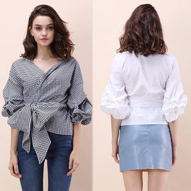 Fall Clothing Blouse Ladies Gingham Tops Women Wrap Top