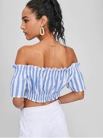 Apparel Womens Striped Off Shoulder Cropped Top