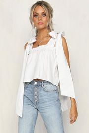 Women Cotton White Color Ruffle Neckline Crop Bohemian Women