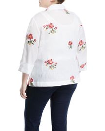 Embroidered Tie-Front Plus Size Korean Fashion Design Linen Women Blouse Ladies