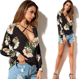 Women Low Neck Floral Chiffon Long Sleeve Top