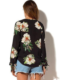 Women Low Neck Floral Chiffon Long Sleeve Top