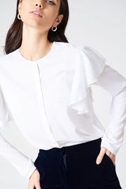 New Fashionable Women Formal White Frill Blouse Women