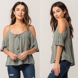 Women Cold Shoulder V Neck Rayon Blouse