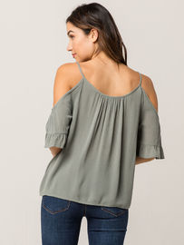 Women Cold Shoulder V Neck Rayon Blouse