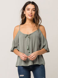 Women Cold Shoulder V Neck Rayon Blouse