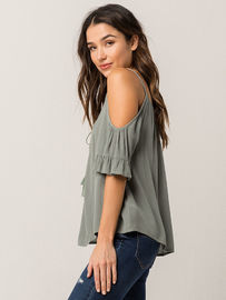 Women Cold Shoulder V Neck Rayon Blouse