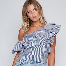 One Side Shoulder Stripe Ruffe Mini Top